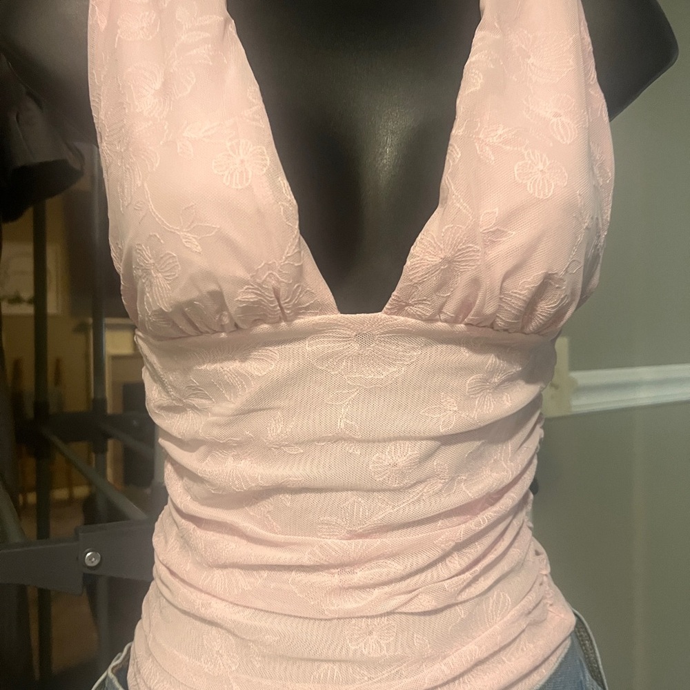 Garage plunge ruched mesh tank top